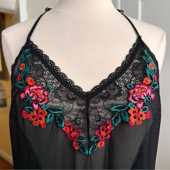 INC Sheer Black Lacey Strappy Camisole Floral Embroidery Lingerie Inspired Sz M - Picture 5 of 11